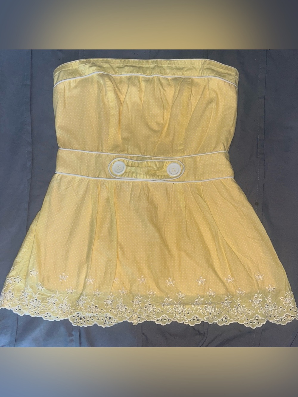 Y2K Studio Y Yellow Strapless Lace-Trim Peplum Top Size Medium